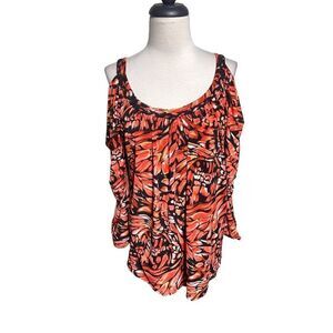 Linda Segal Vintage Long Sleeve Cold Shoulder Tunic Blouse Size Large